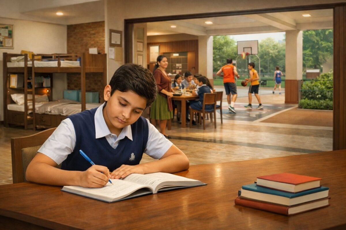 Residential school campus in Uttam Nagar with students studying, living, and engaging in daily activities in a supervised environment